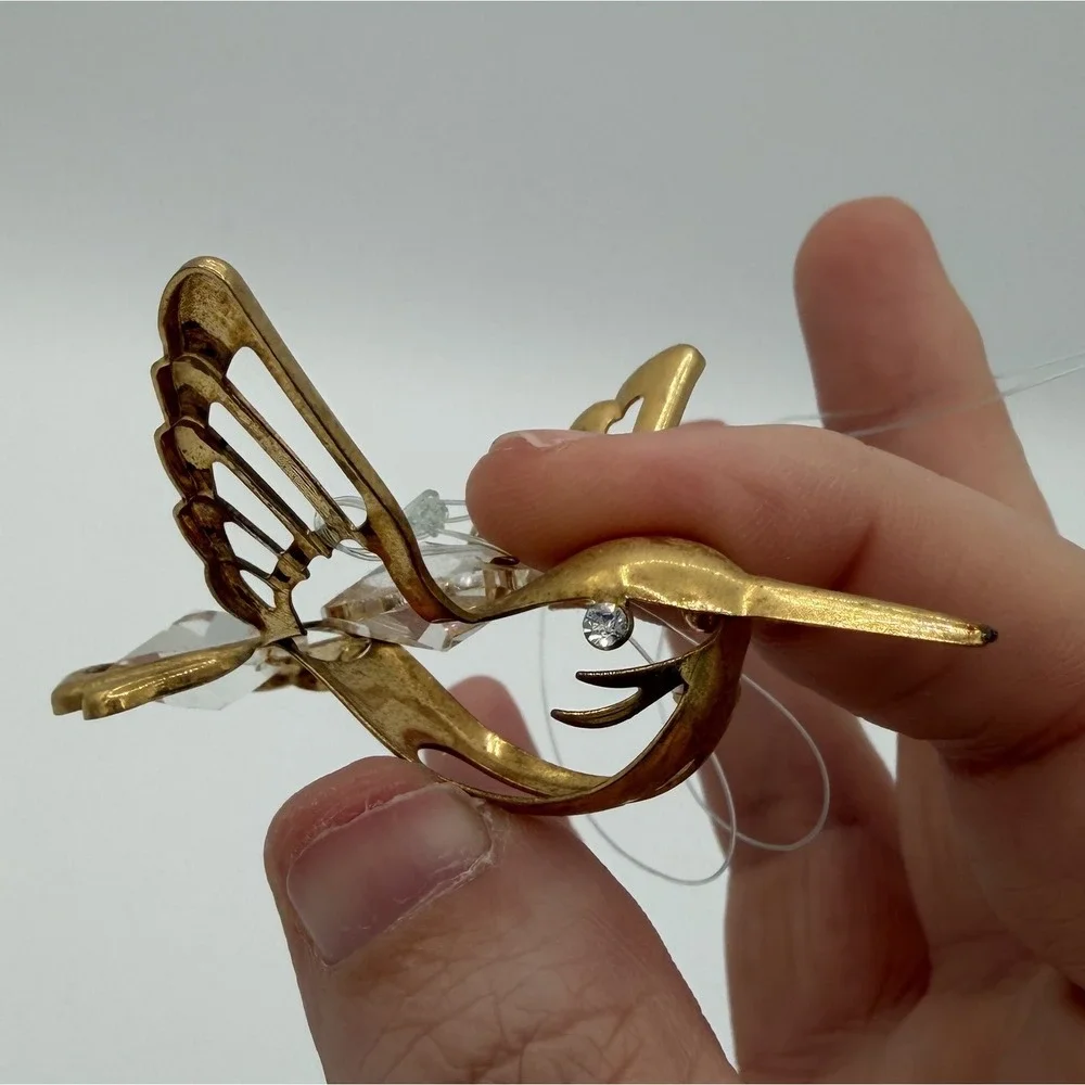 Vintage 24k Gold Plated Crystal Hummingbird‎ Ornament Figurine